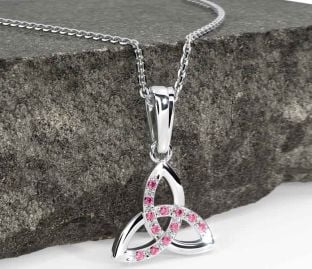Pink Tourmaline White Gold Celtic Trinity Knot Necklace