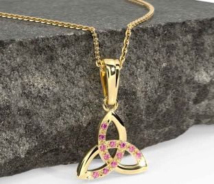 Pink Tourmaline Gold Celtic Trinity Knot Necklace