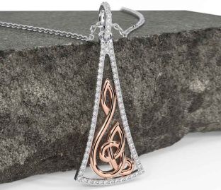 Diamond Rose Gold Silver Celtic Necklace