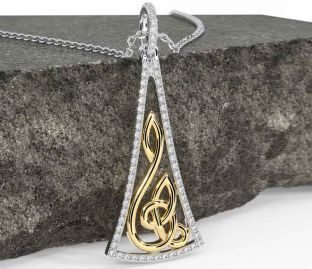 Diamond White Yellow Gold Celtic Necklace