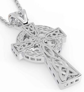 White Gold Celtic Cross Trinity Knot Necklace