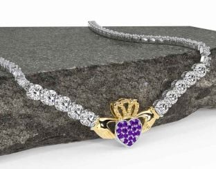 Diamond Amethyst Gold Silver Claddagh Necklace