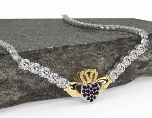 Diamond Alexandrite Gold Silver Claddagh Necklace