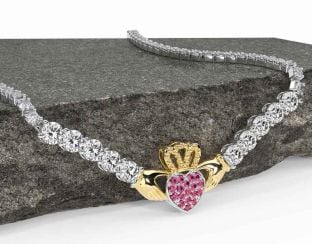 Diamond Pink Tourmaline Gold Silver Claddagh Necklace