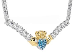 Diamond Topaz Gold Silver Claddagh Necklace