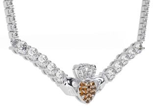 Diamond Citrine Silver Claddagh Necklace