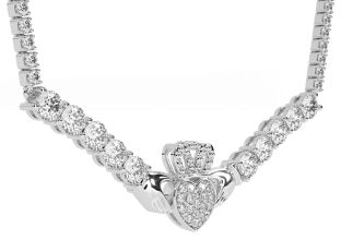 Diamond Silver Claddagh Necklace