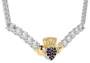 Diamond Alexandrite Gold Silver Claddagh Necklace