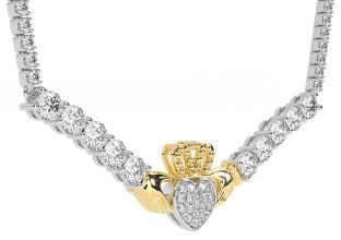 Diamond Gold Silver Claddagh Necklace