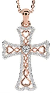 Diamond Rose Gold Silver Celtic Cross Necklace