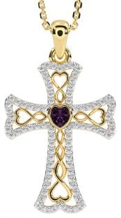 Diamond Alexandrite Gold Silver Celtic Cross Necklace