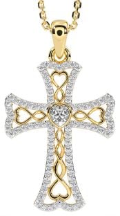 Diamond Gold Silver Celtic Cross Necklace