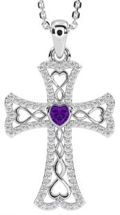 Diamond Amethyst Silver Celtic Cross Necklace