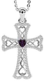 Diamond Alexandrite Silver Celtic Cross Necklace