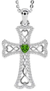 Diamond Peridot Silver Celtic Cross Necklace