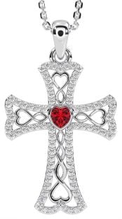 Diamond Ruby Silver Celtic Cross Necklace