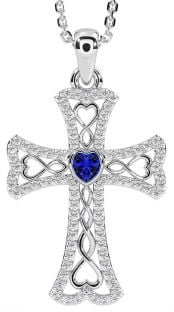 Diamond Sapphire Silver Celtic Cross Necklace