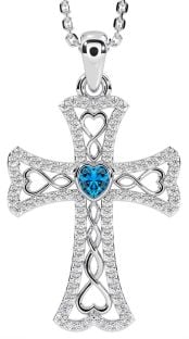 Diamond Topaz Silver Celtic Cross Necklace