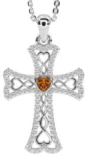 Diamond Citrine White Gold Celtic Cross Necklace