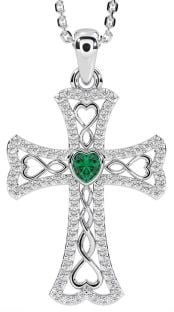 Diamond Emerald White Gold Celtic Cross Necklace