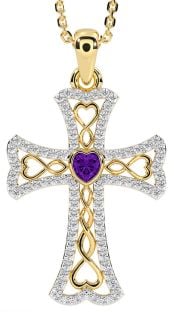 Diamond Amethyst Gold Celtic Cross Necklace