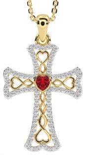 Diamond Ruby Gold Celtic Cross Necklace