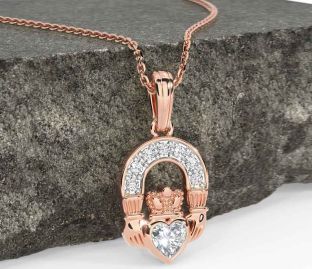 Diamond Rose Gold Silver Claddagh Necklace