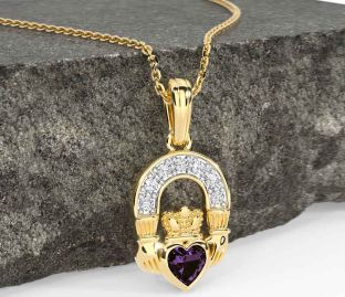 Diamond Alexandrite Gold Silver Claddagh Necklace