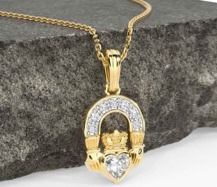 Diamond Gold Silver Claddagh Necklace