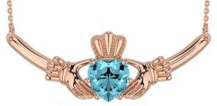 Aquamarine Rose Gold Silver Claddagh Necklace