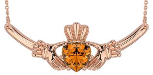 Citrine Rose Gold Silver Claddagh Necklace