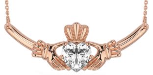 Diamond Rose Gold Silver Claddagh Necklace