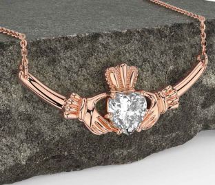 Diamond Rose Gold Silver Claddagh Necklace