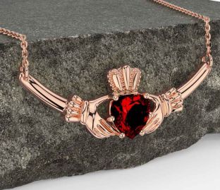 Garnet Rose Gold Silver Claddagh Necklace