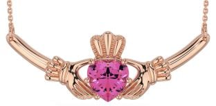 Pink Tourmaline Rose Gold Silver Claddagh Necklace