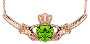 Peridot Rose Gold Silver Claddagh Necklace