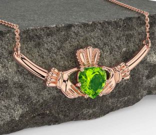 Peridot Rose Gold Silver Claddagh Necklace