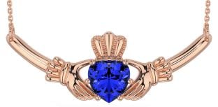 Sapphire Rose Gold Silver Claddagh Necklace