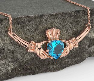 Topaz Rose Gold Silver Claddagh Necklace
