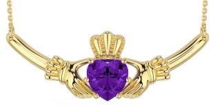 Amethyst Gold Silver Claddagh Necklace