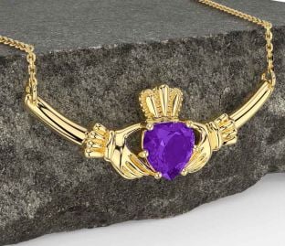Amethyst Gold Silver Claddagh Necklace