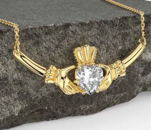 Diamond Gold Silver Claddagh Necklace