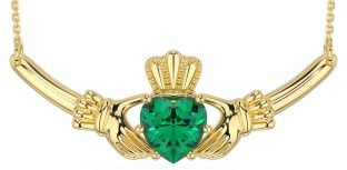 Emerald Gold Silver Claddagh Necklace