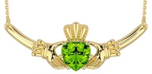 Peridot Gold Silver Claddagh Necklace