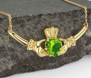 Peridot Gold Silver Claddagh Necklace