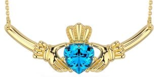 Topaz Gold Silver Claddagh Necklace