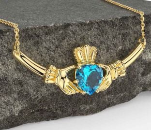 Topaz Gold Silver Claddagh Necklace