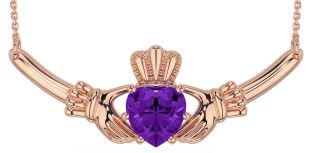 Amethyst Rose Gold Claddagh Necklace