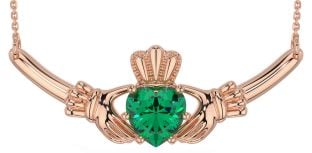 Emerald Ružové Zlato Claddagh Náhrdelník