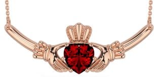 Garnet Rose Gold Claddagh Necklace